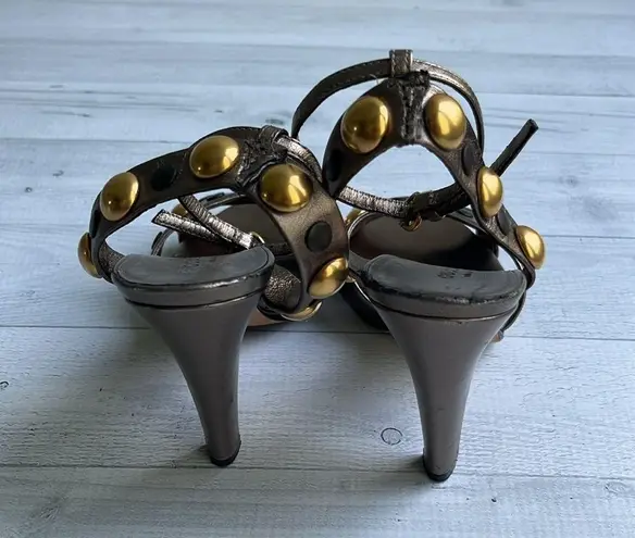 Gucci  Metallic Leather Studded High Heel Sandals Size 5