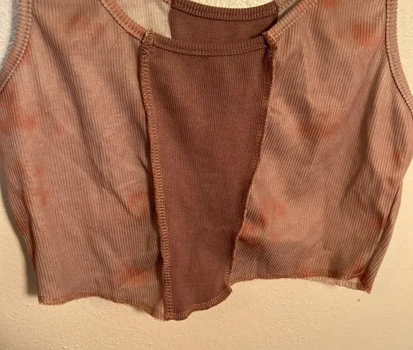 Cropped Ribbed Tank Top Mauve Pink Tie Dye Size XS