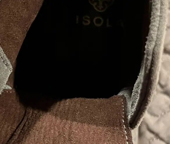 Isola Lavoy Grey Leather Stacked Heel Ankle Boots Size 7M Gorgeous NWOT