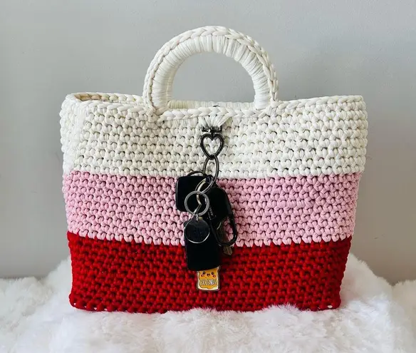 Handmade Valentine Tote Bag with Heart Clip Accent