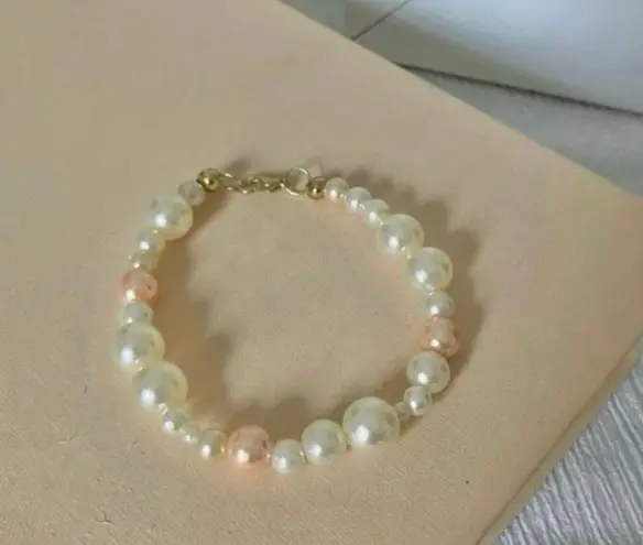 Handmade Pink White Pearl Bracelet “Lydia” Asymmetric Unique Feminine Classic
