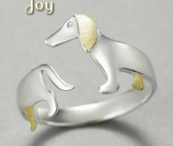 Artisan  Handmade Unique 925 Sterling Silver 14K Gold-plated Dachshund Ring