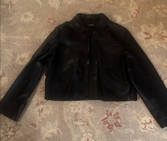 Coach  Black Leather Cropped Jacket with Minimalist Design large NWOT $850 supple