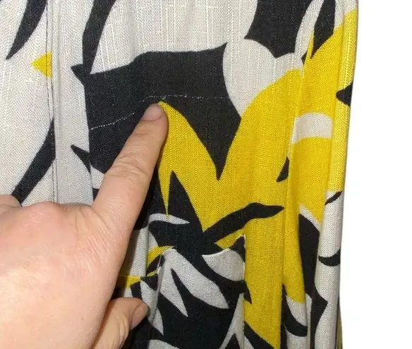 cream with yellow and black print linen blend , oversized statement blazer Size M