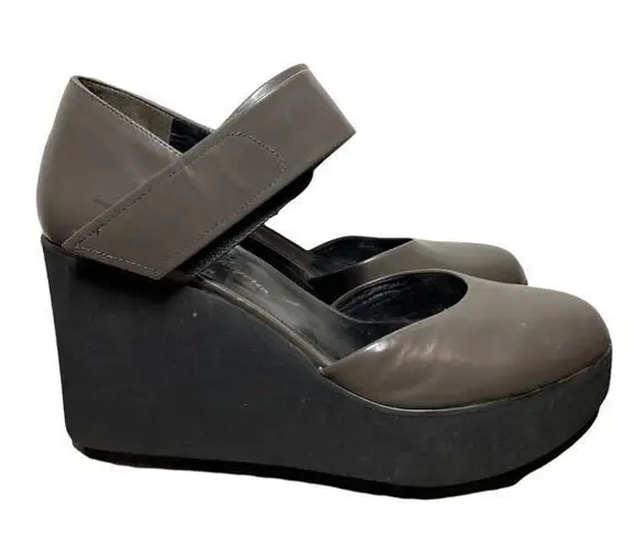 Robert Clergerie Chicago Platform Wedge Heels Nappa Lambskin Slate Gray 8