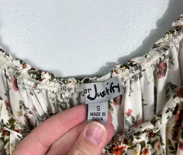 J for Justify Cream Floral Fit & Flare Puff Peasant Sleeve Mini Dress Small S