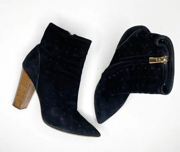 See By Chloe Perforated Stars Suede Block Heel Ankle Boots Black Size 37.5
