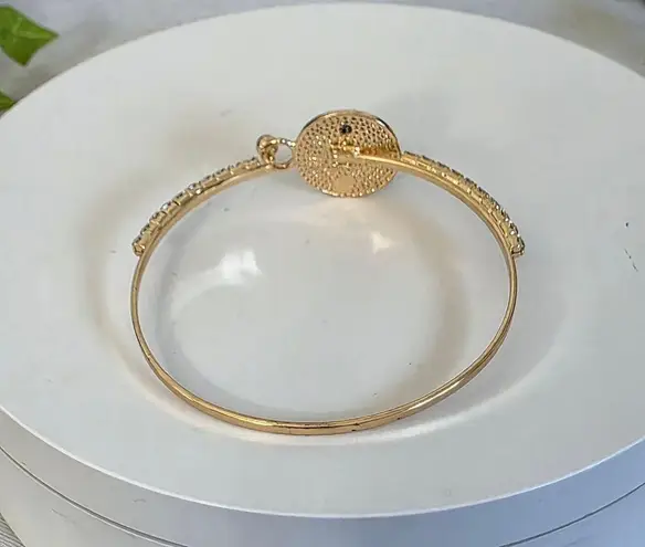 Gold Bangle Bracelet Quartefoil Flower Clover with Cubic Zirconia