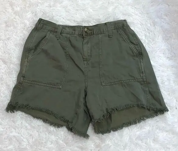 Aerie  Linen Lyocell Fringe Hem Utility Workwear Shorts Army Green XS