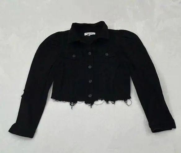 Denim Blvd Los Angeles Black Distressed Cropped Jean Button Up Jacket Womens M/L Size M