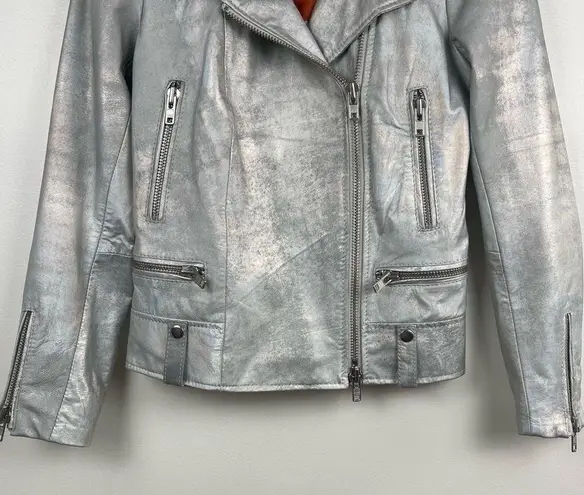 S.W.OR.D Women’s Gray Leather Biker Moto Jacket Size EU 42 US 6