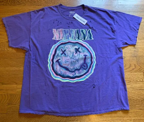 Nirvana NWT oversized distressed short sleeve graphic T shirt dress size L/XL