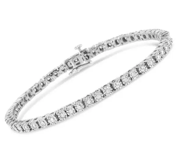 Brilliance NIB Haus of  .925 Silver 1 Cttw Diamond Faceted Bezel Tennis Bracelet