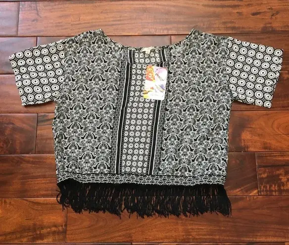 Lily White Black & White Tassel Festival Top NWT