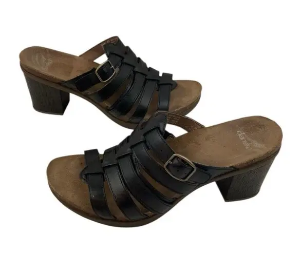 Dansko * Strappy Sandal Womens Size 40 Black Leather Slip On Comfort Heel Shoe