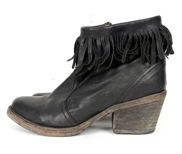 ALLSAINTS Women Bonny Valley Black Leather Fringe Ankle Boots Cuban Heel Size 39