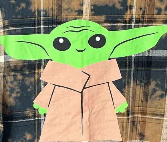Star Wars Upscaled Flannel Shirt Bleached Dye Baby Yoda On Back