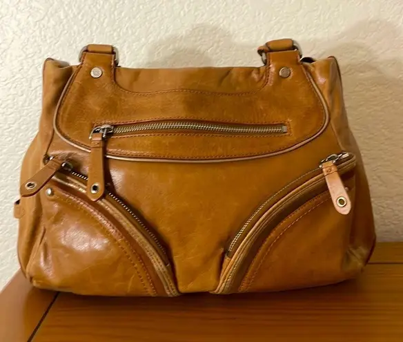 Cole Haan  Cognac Brown Soft Leather Multi Pocket Satchel Handbag