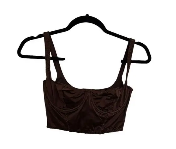 SKIMS Corset Womens XS Stretch Satin Bustier Cocoa Brown Cropped Balconette