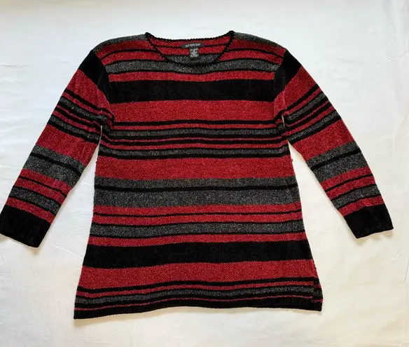 Paraphrase Women’s Crochet Tunic Sweater M Rayon & Acrylic Blend Red /Gray/Black - Image 1