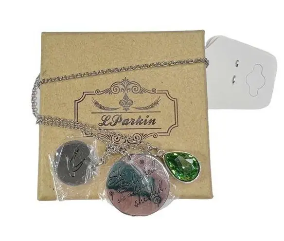 New Silver Tone Charm Pendant “She Believed She Could So She Did” Necklace