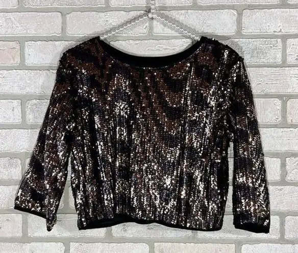 Endless Rose  Black and Gold Sequin Crop Top Size S