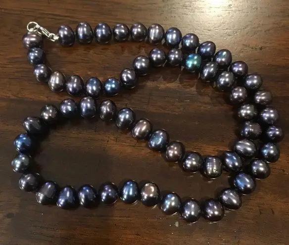 Peacock Pearl Necklace With Sterling Silver Clasp Purple