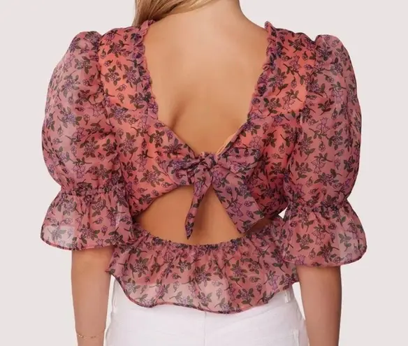 Lost + Wander New, Venus Rising Floral Print Puff Short Sleeve Peplum Top Size L