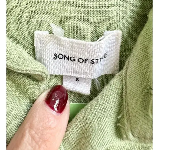 Song Of Style Long Sleeve Linen Blend Button Down Shirt Green Women's Size Small
