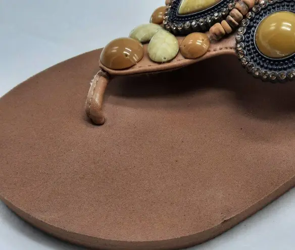 Olivia Miller Sandals Shoes Womens Size 7 Tan Beaded Thong Slip On