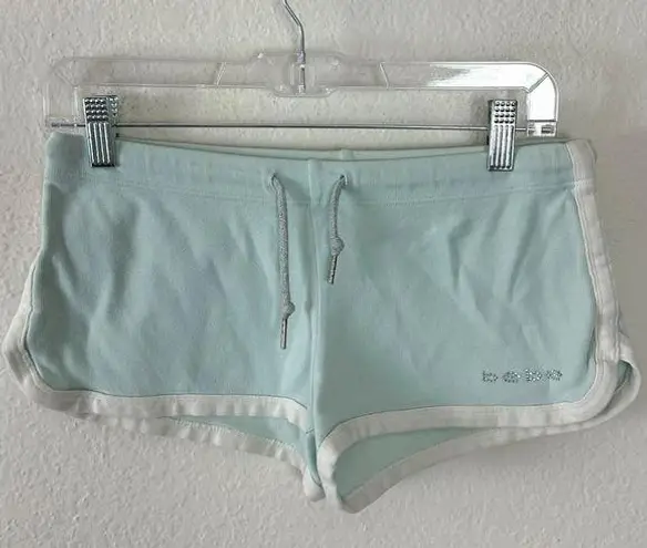 Bebe Vintage Y2K  Low Rise Shorty Shorts Baby Blue Small Rhinestone Logo USA