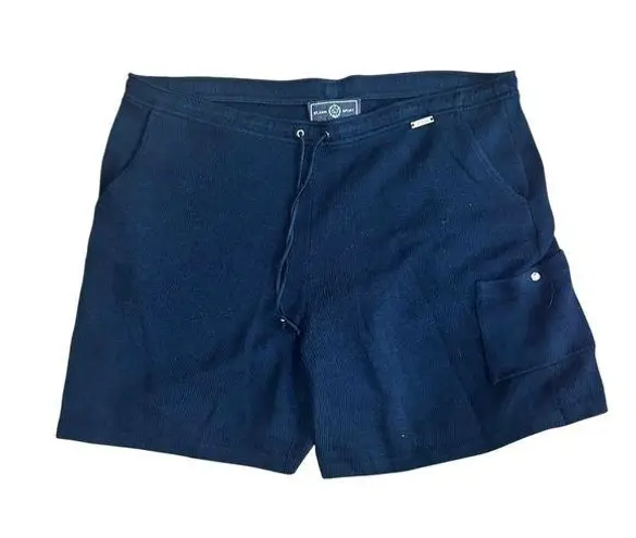 St. John Shorts Navy Blue Santana Knit Gold Hardware Elastic High Waisted L