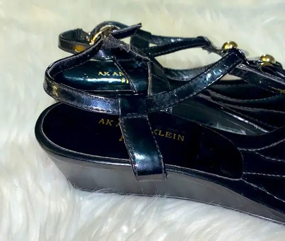 Anne Klein COPY -  iflex Black and Gold Wedge Sandals With Gold Ball Design