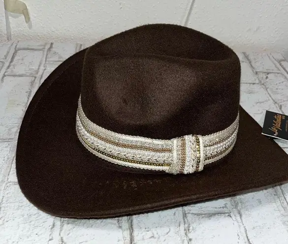 NWT! La Valentina NYC Sequin Band Trim Felt Cowboy Hat Brown