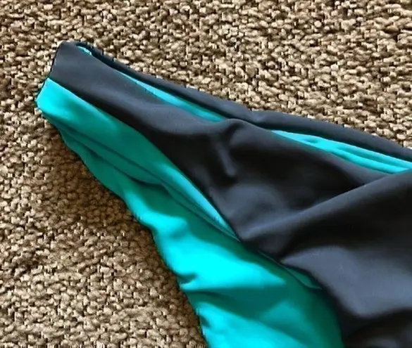 NEW NWT COY COY SWIMWEAR Chelsea Gray Turquoise Blue Low Rise Swim BOTTOM Small