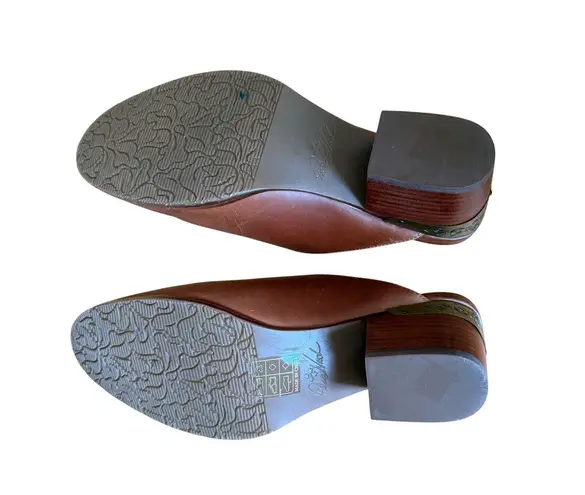 Patricia Nash Michaela Brown Leather Brass Trim Western Mule Slip-On Size 8