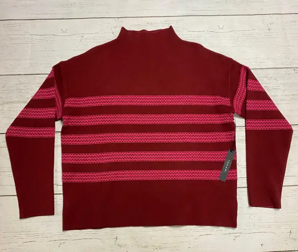 Tahari NEW  Maroon Mock Neck Stripe Sweater Size XLarge