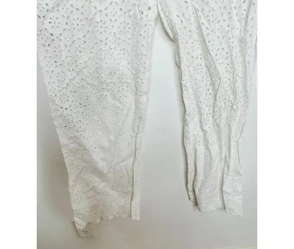 VERONICA BEARD White 100% Cotton Lace Eyelet Scalloped Cuff Riggs Pants Size 8