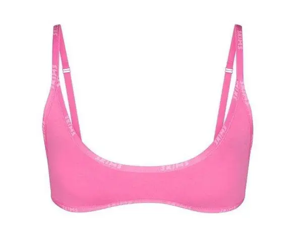 SKIMS Cotton Logo Scoop Neck Bralette in Limited Edition Bubblegum Pink