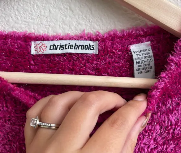 Christie Brooks Vintage 90s Y2K Hot Pink Shimmer Barbie Bimbocore Fuzzy Sweater