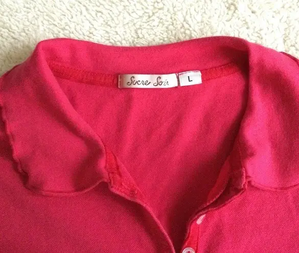 Sucre Soir Lettuce Edge Polo Shirt Stretch Top Pink