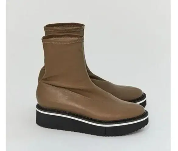 Clergerie Paris Berta Leather Flatform Boots Size 37 NWOB Taupe Retail $650 Brown