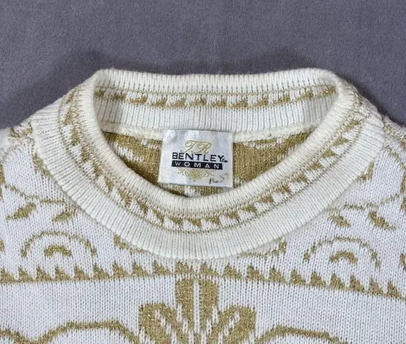 Vintage TR Bentley Womans XL Sweater White Gold Shimmer Tribal Print Tunic Retro