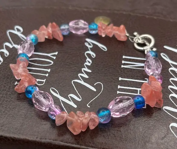 Vintage Y2K Beaded Rose Quartz Pink Glass Bohemian Bracelet