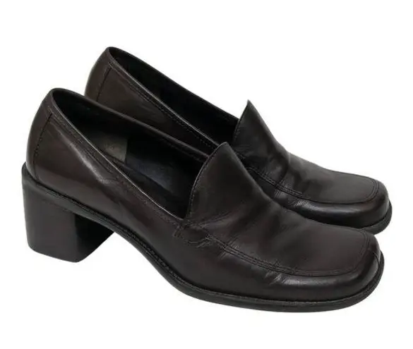 Enzo Angiolini Vintage 90s Brown Leather Heeled Loafers