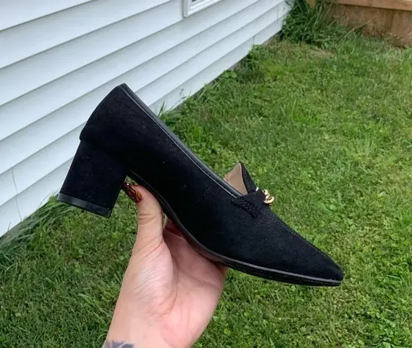 Liz Claiborne  Manhattan Suede Pumps Block Heel Black Size 5