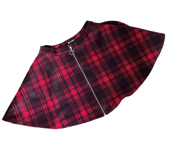 Hot Topic  Plaid Skater Skirt Size S Buffalo Plaid Red Black O-Ring Zipper Pull