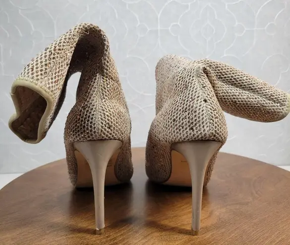 Cape Robbin Womens Boots 10M Gold Blush Rhinestones Mesh High Heel Pointed Toe