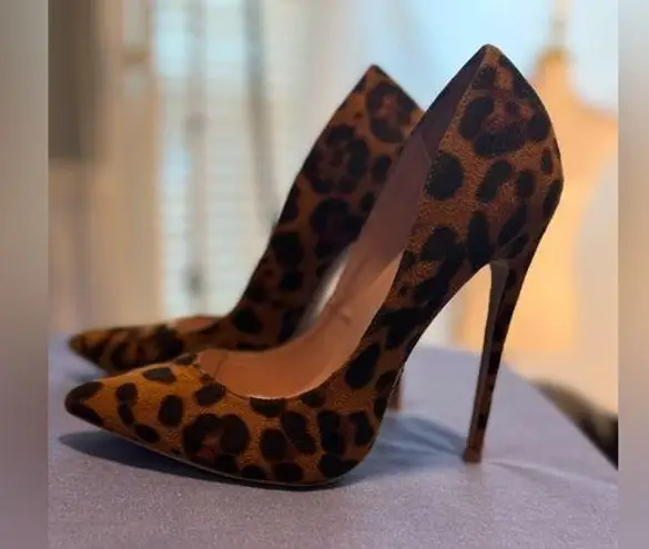 Elizabet Lang Brown and Black Stiletto Heels with Leopard Print Size 5