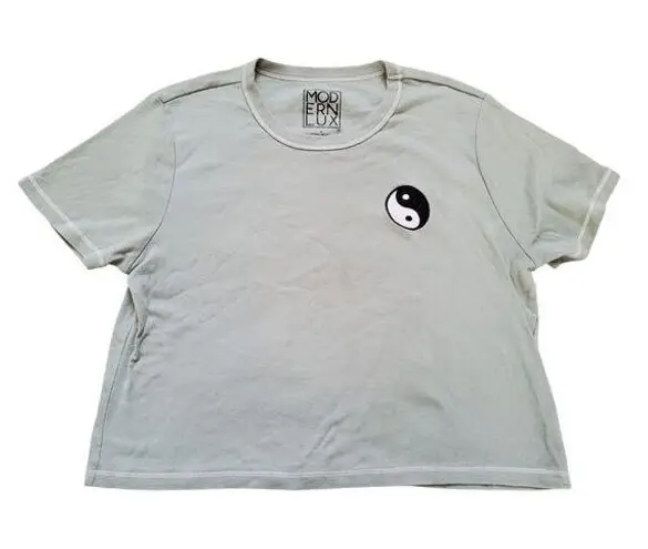 Modern Lux Shirt Women XL Crop Embroidered Ying Yang Ancient Chinese Symbol